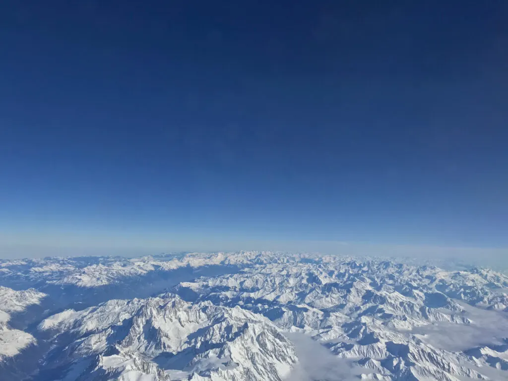 View of Mountain Alp Range from an aircraft.