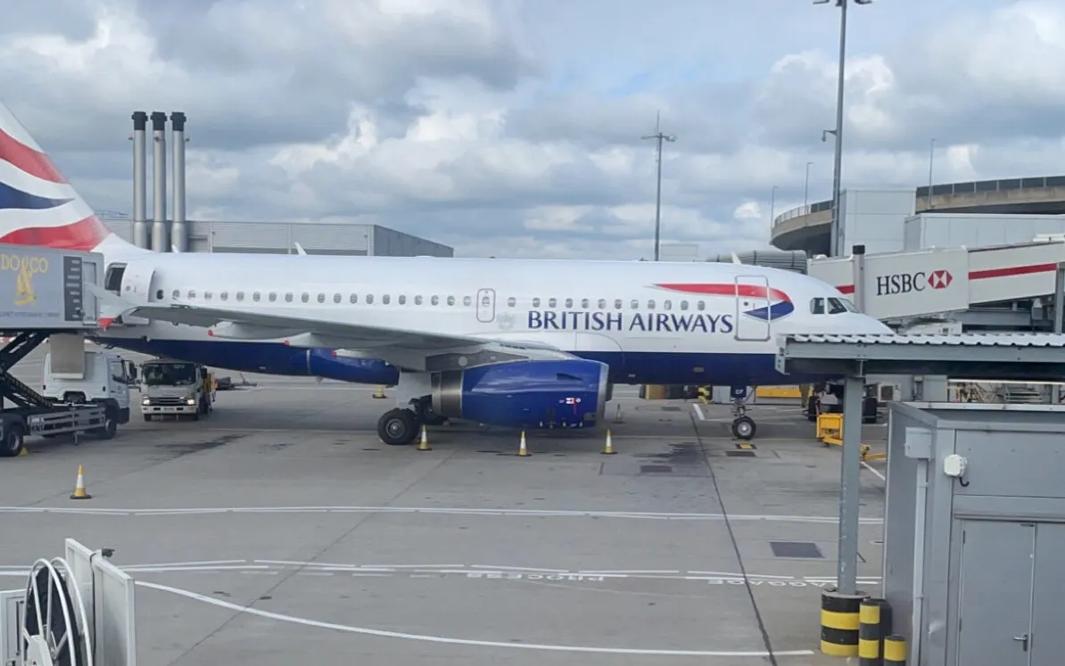 Parked British Airways Plane at London Heathrow Airport Terminal 5