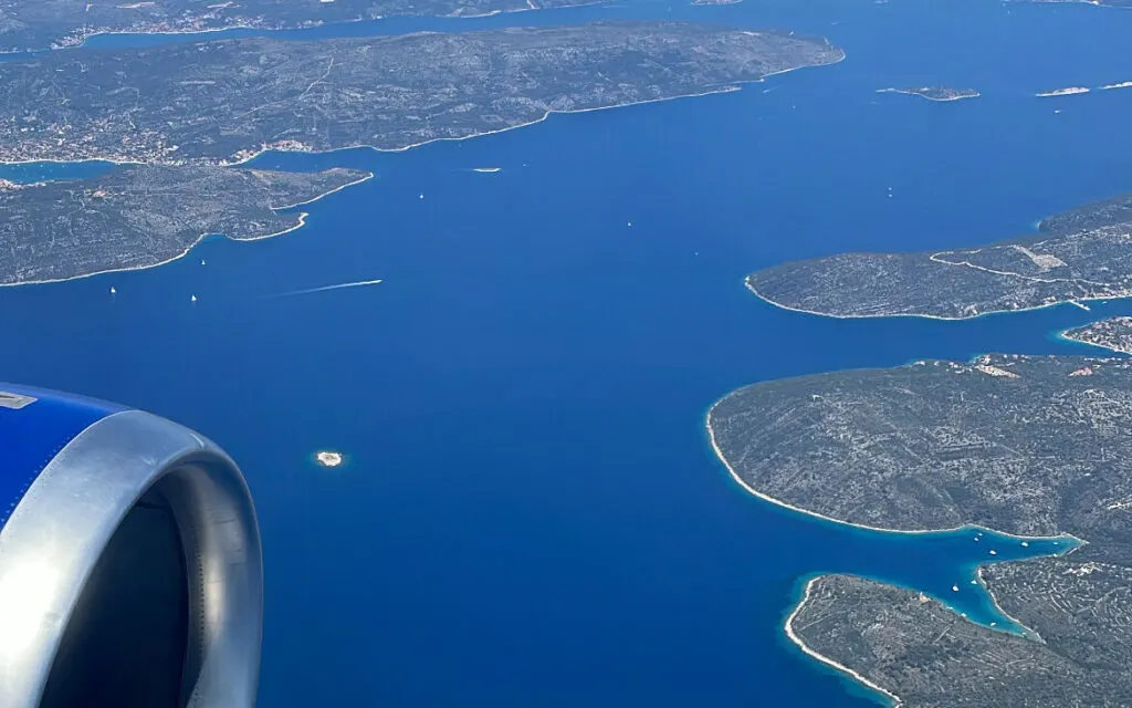 View of the islands off Split, Croatia from an airplane.
