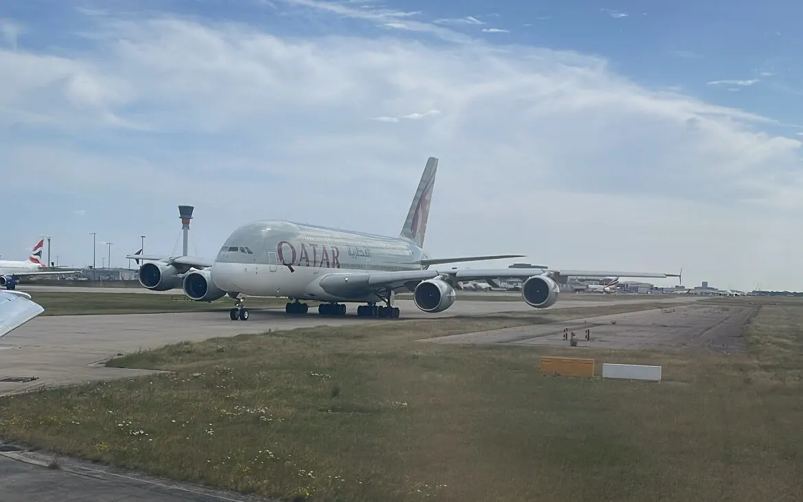 Qatar Airways A380 waiting for takeoff.