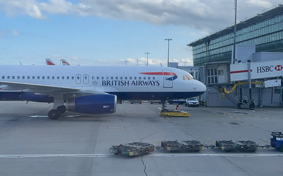 British Airways Airplane parked at London Heathrow Terminal 5