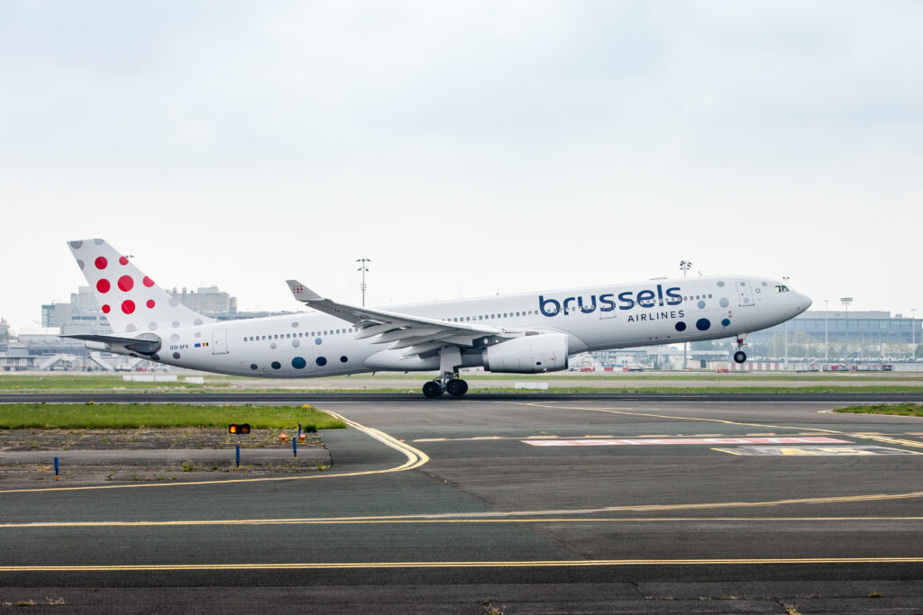 Brussels Airlines Aircraft taking off at Brussels Airport.