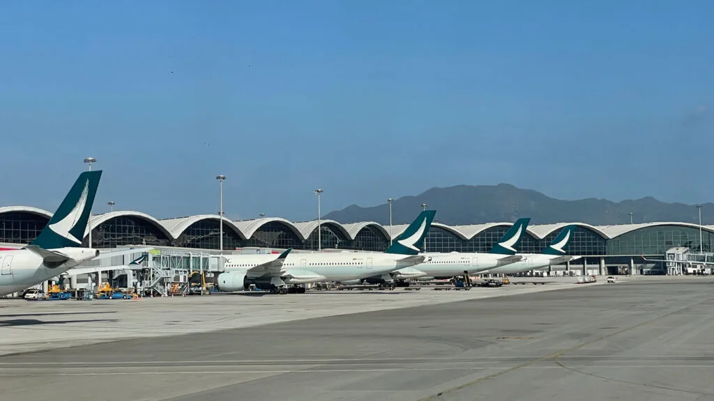 Cathay Pacific Tailfins lined up at Hong Kong International Airport