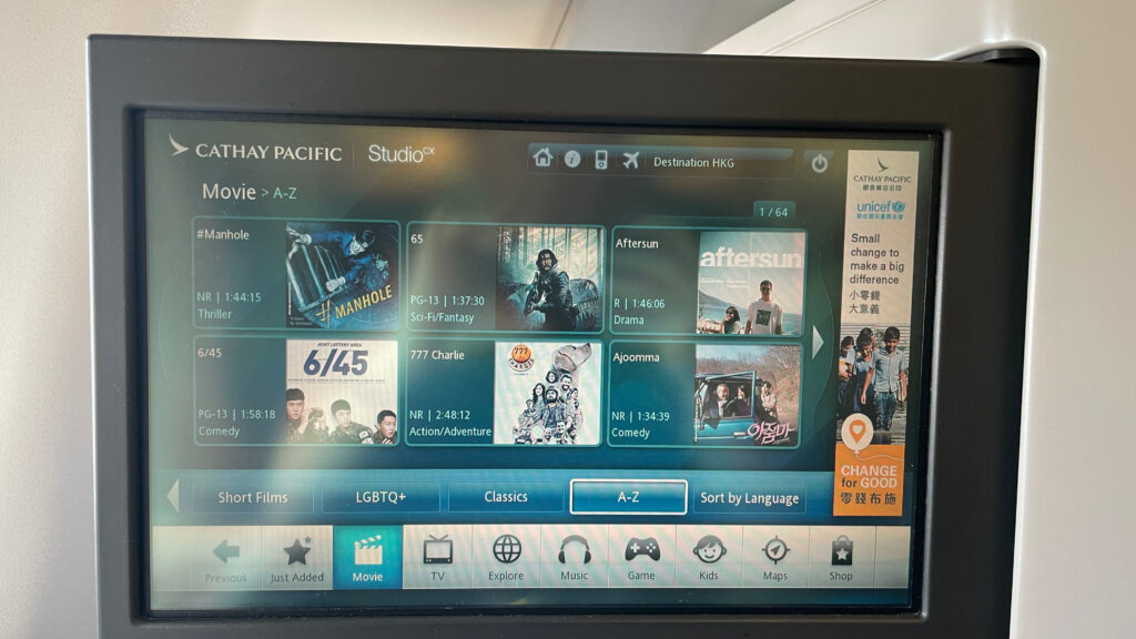 Cathay Pacific Business Class In-flight Entertainment