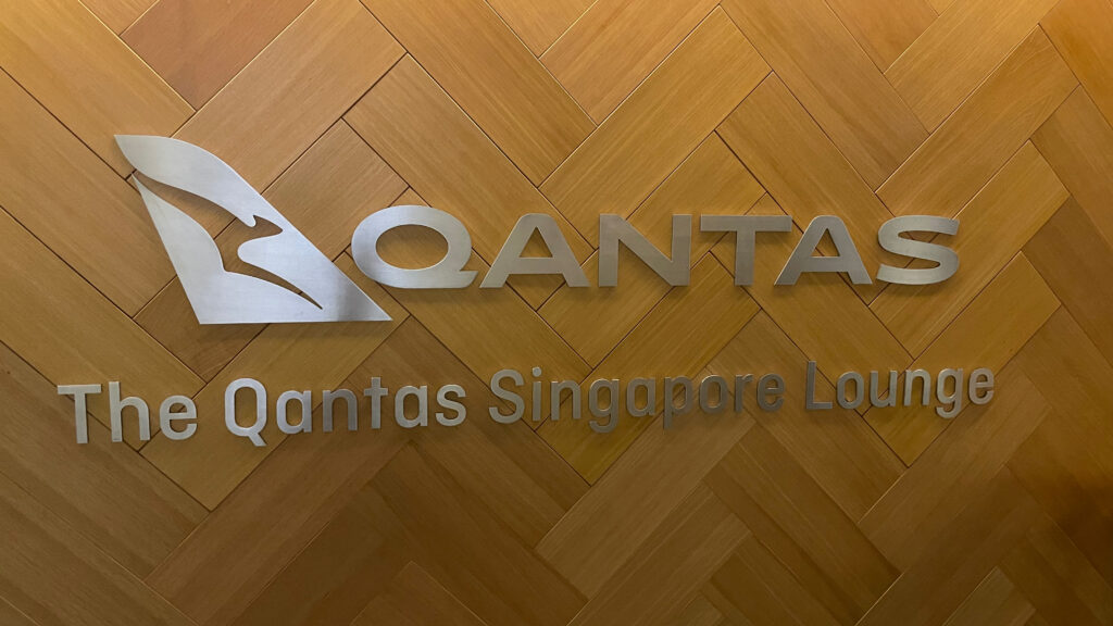 Qantas International Business Lounge Entrance Sign at Singapore Changi Airport Terminal 1 Jewel