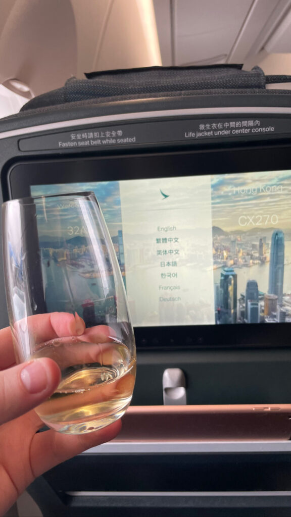 Champagne Welcome Drink, Cathay Pacific Premium Economy