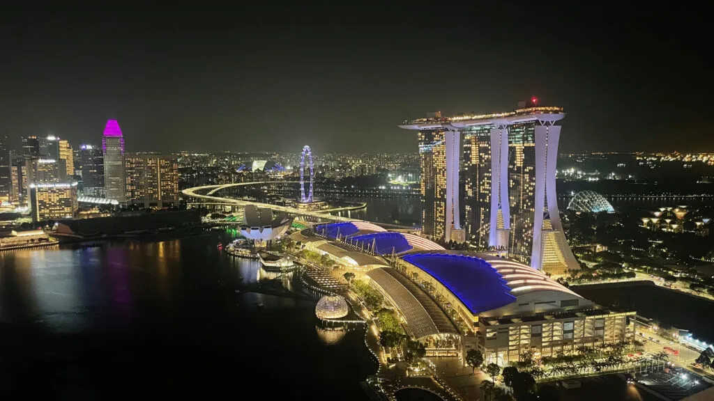 Marina Bay and Marina Bay Sands Aerial View at Night, View from Level 33, Singapore