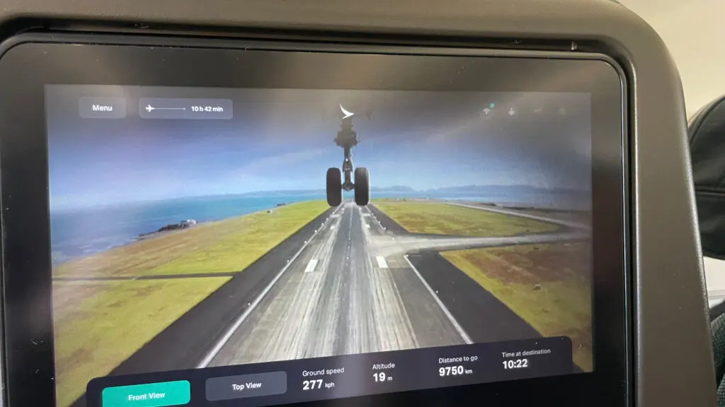 A350 nose landing gear camera. Cathay Pacific In-flight Entertainment.