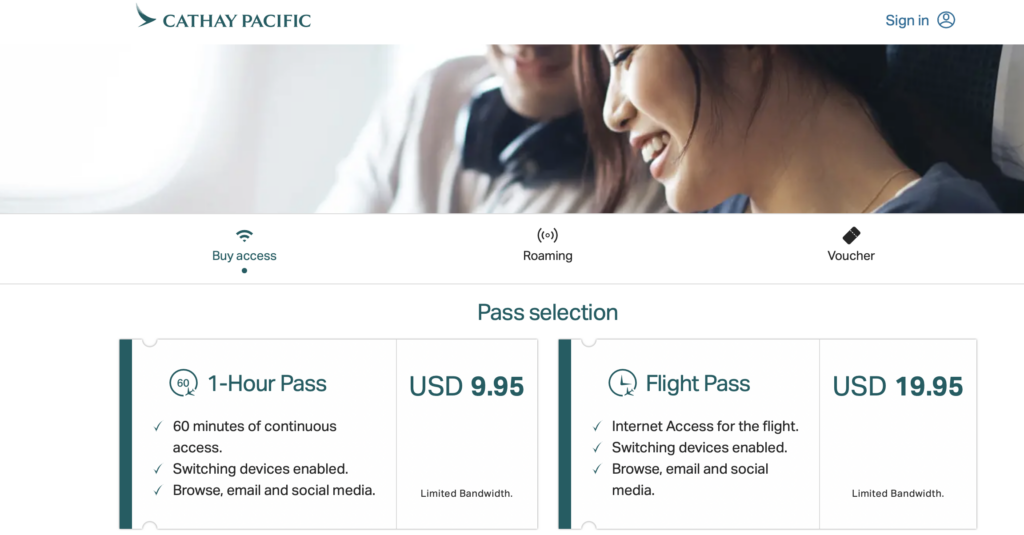 Cathay Pacific Wi-fi Pricing